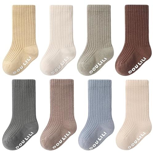 QandSweet Baby Boy Combed Cotton Socks Toddler Crew Sock Non-Skid for Newborn Infant Childrens