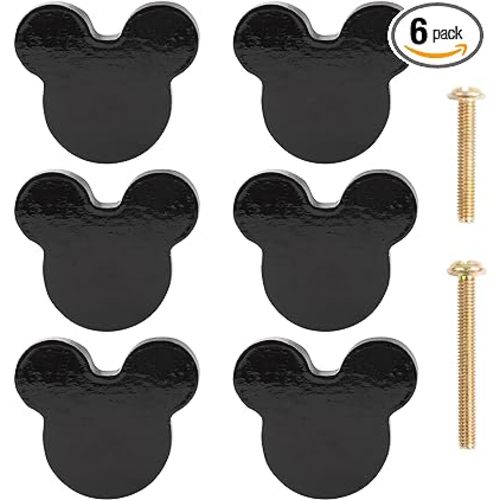 Wooden Mouse Cabinet Knobs with 2 Different Size Screws for Dresser Drawers,Wood Dresser Knobs for Kids Bedroom and Bathroom Decor,Kids Drawer pulls 6 Pack,Nursery Dresser knobs for Kids