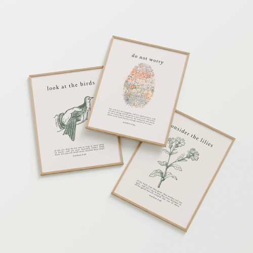 Matthew 6 Bible Verse Wall Art Set of 3, Look at the Birds Consider the Lilies, Do Not Worry Scripture Prints, Minimalist Christian Decor
