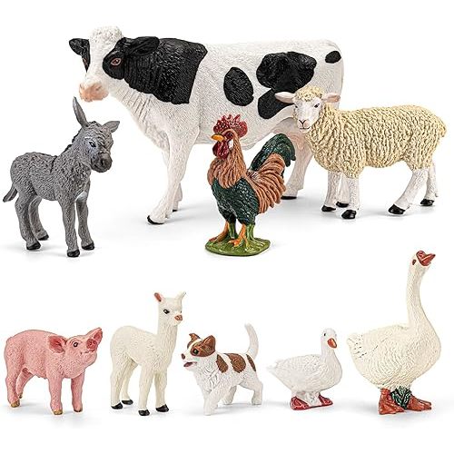 9PCS Realistic Farm Animal Toys for Toddlers, Educational Learning Plastic Farm Toy Animal Figure Set Playset Including Cow Sheep Pig Dog Figurines for Kid Valentine's Day Gifts for Kids