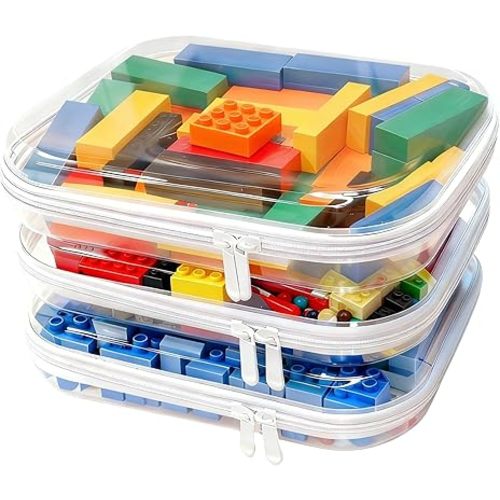 3PCS Clear Hard Shell Zipper Case,Toy Organizers and Storage Box,Clear Toiletry Cosmetic Case,Travel Makeup Bags, Diaper Bag Organizer,Pencil Case,Stackable Portable Transparent Zipper Pouches White-M