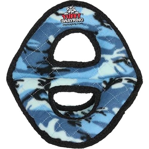 TUFFY- World's Tuffest Soft Dog Toy-Ultimate 3Way Ring-Camo Blue -Squeakers -Multiple Layers. Made Durable, Strong & Tough. Interactive Play (Tug, Toss & Fetch). Machine Washable & Floats