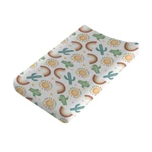 Boho Western Desert Baby Changing Pad Covers for Boy Girl 32''x16'' Green Cactus Rainbow Sun Fitted Diaper Changing Table Mats Desert Plants Landscape Soft Breathable Nursery Cradle & Bassinet Sheets