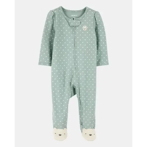 Baby Girl Polka Dot 2-Way Zip Cotton Sleep & Play Pajamas - Green | Carter's