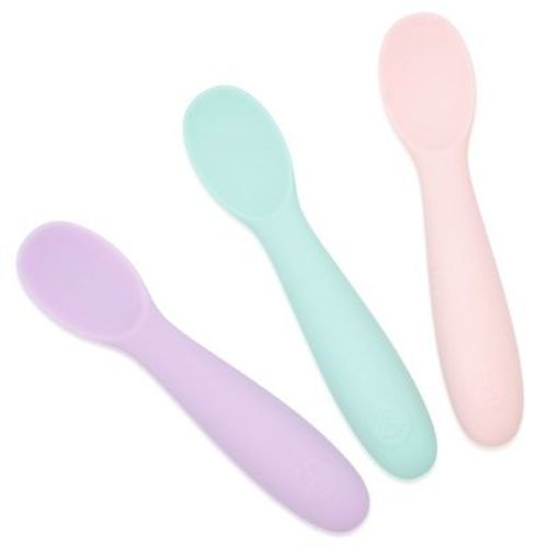 WeeSprout Baby Spoons for Self Feeding 6 Months +, Soft & Durable Silicone Utensils for Sensitive Gums & Teeth, 3 Pack + Carrying Case