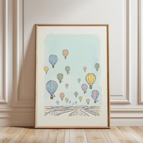 Hot Air Balloon Nursery Wall Art, Whimsical Kids Room Decor, Gender Neutral Baby Room Print, Dreamy Baby Shower Gift, Soft Pastel Adventure