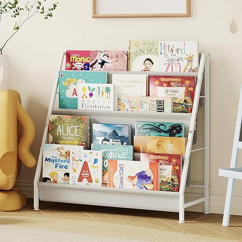 Kids Bookcases Montessori Bookshelf Nursery Book Shelves and Toy Storage Childrens Toddler Bookshelf Sturdy Metal Kid's Toy Storage Organizer for Kids' Rooms Playroom Kindergarten