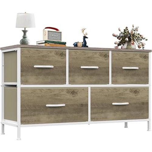 OLIXIS Dresser for Bedroom with 5 Drawers, Wide Chest of Drawers, Fabric Bedroom Dresser with Drawer Organizer, Storage Organizer Unit with Fabric Bins for Closet, Living Room, Hallway, Classic Black