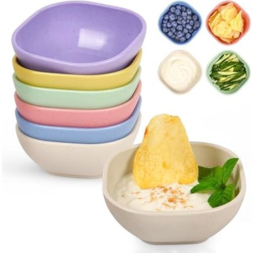 6 Pack Small Bowls, 4.5 OZ Assorted Colors Dipping Sauce Cups, Ice Cream Bowls, Wheat Straw, Unbreakable, Plastic Prep for Side Dishes, Dessert, Snacks