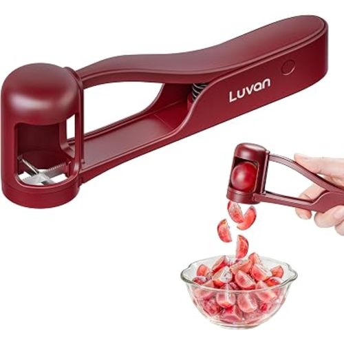 Luvan Grape Cutter for Toddlers 1-3, Grape Slicer Kitchen Gadget for Vegetable Fruit Salad Cake Decor, Stainless Steel Tomato Quarter Cutter Tool for Cherry Strawberry Blueberry - Red
