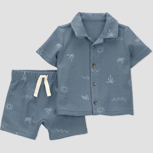 Carter's Just One You® Baby Boys' 2pc Beach Button-Down T-Shirt and Shorts Set - Blue Newborn
