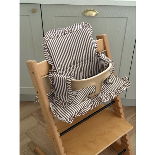 Mocha Stripe Ruffle Cushion For Stokke Tripp Trap