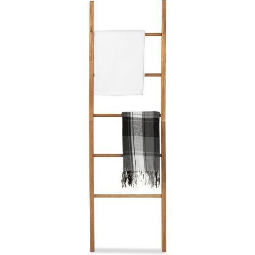 Acacia Wood Blanket Ladder, 6-Tier Wooden Blankets Holder for Living Room, Decorative Rack for Storage, Rustic Shelf for Farmhouse Bathroom - Light Natural