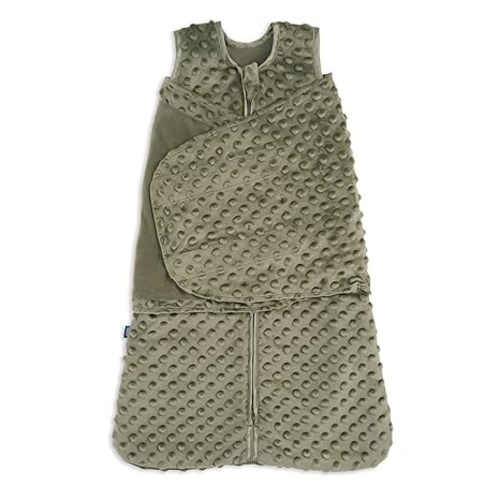 HALO Sleepsack Swaddle, 3-Way Adjustable Swaddle Blanket, TOG 3.0, Velboa, Olive Green Plush Dots, Newborn, 0-3 Months