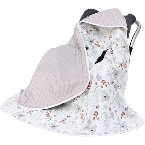 Miracle Baby Car Seat Blanket for Babies, Lightweight Cotton Swaddle Blanket with 3/5-Point Harness, Soft Minky Dot Wrap for Infant Boy Girl, 35" x 35"
