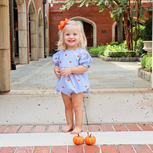 Pumpkin Schiffli Light Blue Gingham Bubble