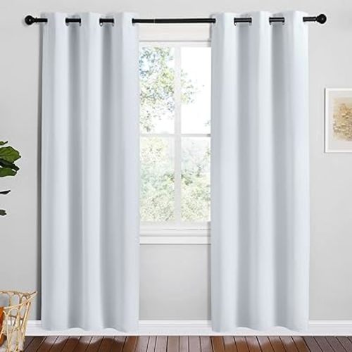 NICETOWN Room Darkening Draperies Curtains Panels, Greyish White, 2 Panels, 42 by 78, Window Treatment Thermal Insulated Grommet Room Darkening Curtains/Drapes for Bedroom