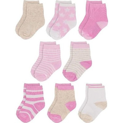 Rising Star Infant Socks for Baby Girls, Crew Ankle Cotton Infant Socks 0-6 months- 8 pack