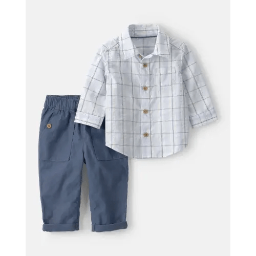Baby Boy 2-Piece Plaid Shirt & Pant Set - Blue | Carter's