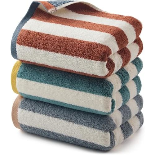 REDKISS Striped Hand Towels for Bathroom, Kitchen Decor, Guest Use, Ultra Soft and Highly Absorbent for Kids Adults, 100% Cotton, 12” x 28”, 3 Pack