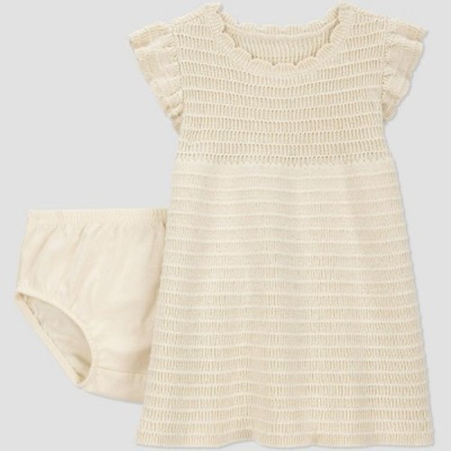 Carter's Just One You®️ Baby Girls' Creme Ruffle Sleeve Dress - 3M: Cotton Pullover Babydoll, Elastic Waist