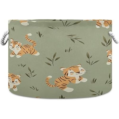 Cute Tigers Blanket Basket with Cotton Rope Handles Baby Laundry Hamper Waterproof Foldable Storage Basket Home Storage Bin Organizer, 20x20x14 inch
