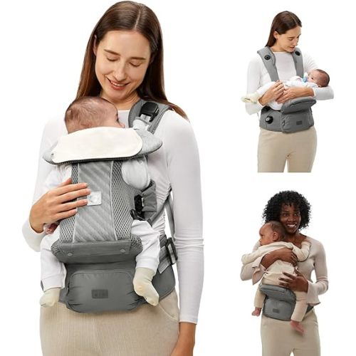 Bc Babycare Hexa Effortless Baby Carrier with Hip Seat - Ergonomic Toddler Carrier (13.2-33 lbs), Adjustable Slide Lock & Knob, Hip-Healthy Design for Parent's Back Relief, Gray