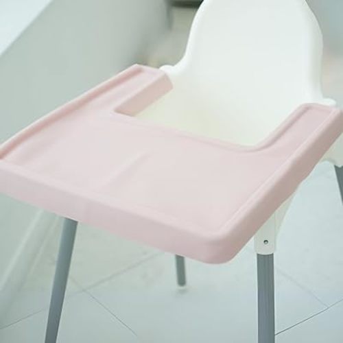 Full Cover Silicone placemat for IKEA Antilop High Chair, Silicone Placemats, IKEA High Chair Accessoires, High Chair Tray Finger Foods Placemat for Boys and Girls, Babies, Toddlers (Baby Pink)