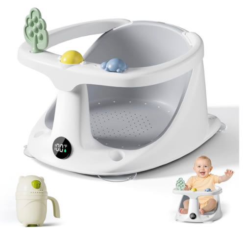 Baby Bath Seat for Babies 6 Months & Up - Bathtub Seats for Babies Sitting Up with Rinse Cup, Non-Slip, Comfortable, Infant Bath Essentials, Gray