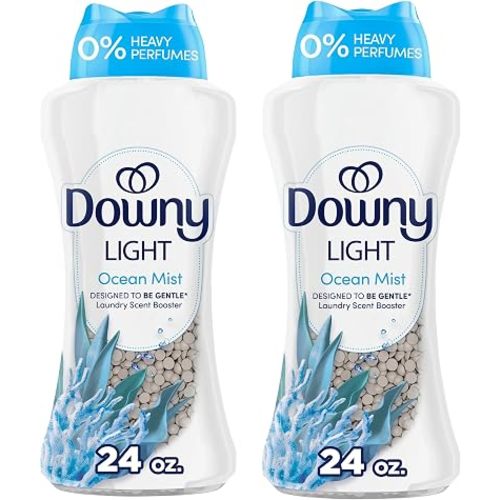 Downy Light Laundry Scent Booster Beads,Ocean Mist Scent,24 OZ,In-Wash Fabric Beads Designed To Be Gentle With A Light Boost Of-Scent,No Heavy Perfumes,(Pack of 2)