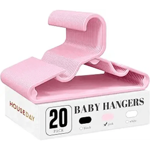 HOUSE DAY Plastic Baby Hangers for Closet 20 Pack, Durable Plastic Kids Hangers for Baby Clothes, Thin & Compact Childrens Hangers, Space Saving Pink Baby Hanger, Small Hanger for Kids Clothes