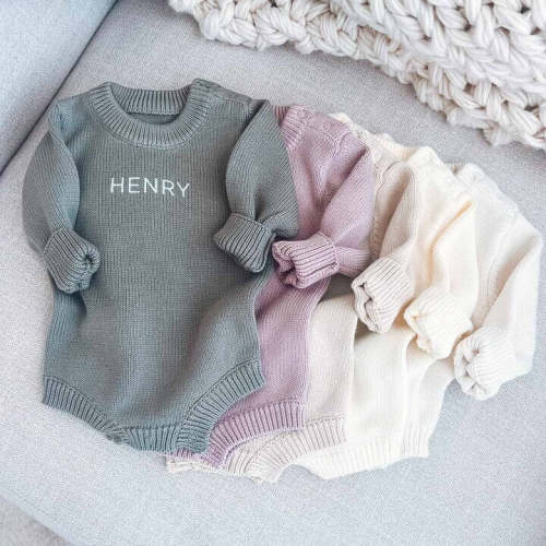 Personalized Knit Sweater Bubble Romper | Solid