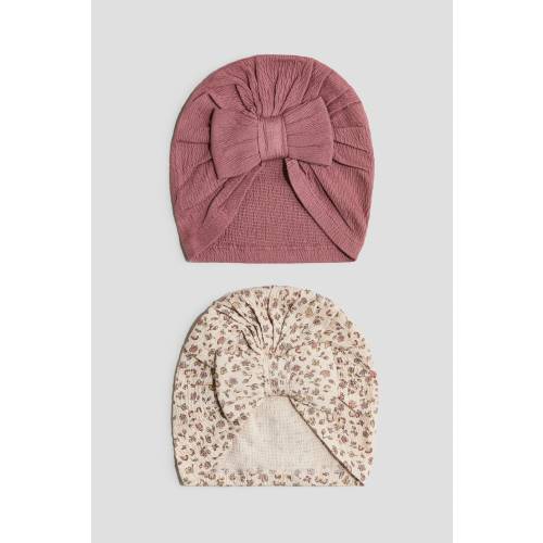 Dark dusty pink/floral 2-pack Knot-detail Hats for kids | H&M US