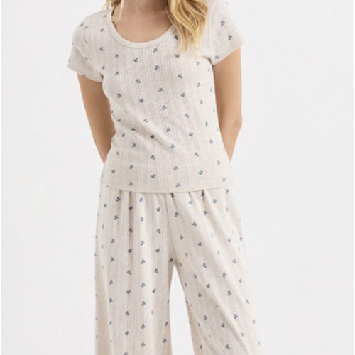 Women’s Pointelle Dawnlight Set made with Organic Cotton | Pact | heather ditsy floral |Medium top Small bottoms