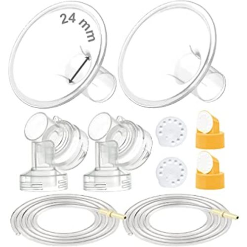 Maymom Breast Pump Kit Compatible with Medela Pump in Style Advanced Pump; 2xTwo-Piece 24mm Breastshield, 2 Valve, 4 Membrane, 2 Replacement Tubing; Replacement Part for Medela Shield, Valve