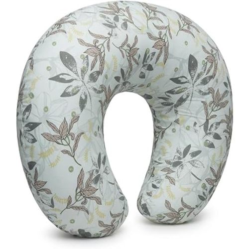 Nursing Pillow and Body Positioner for Breast Feeding and Bottle Feeding, Ultra Soft Breastfeeding Pillows with Removable Pillow Cover (Grey-Green Leaf)