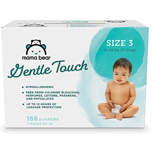 Amazon Brand - Mama Bear Gentle Touch Diapers, Hypoallergenic, Size 3, 168 Count (4 packs of 42)