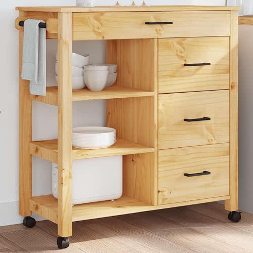 Wooden Kithen Organizer Trolley, Modern Rolling Kitchen Island Cart, Rolling Serving Utility Trolley Cart on Wheel, 33.1"x15.7"x35.4",-822