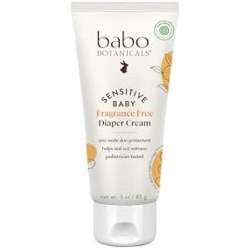 Babo Botanicals Sensitive Baby Fragrance-Free Diaper Cream - 25% Natural Zinc Oxide - Calendula, Shea & Cocoa Butter - EWG Verified - Vegan- From birth on
