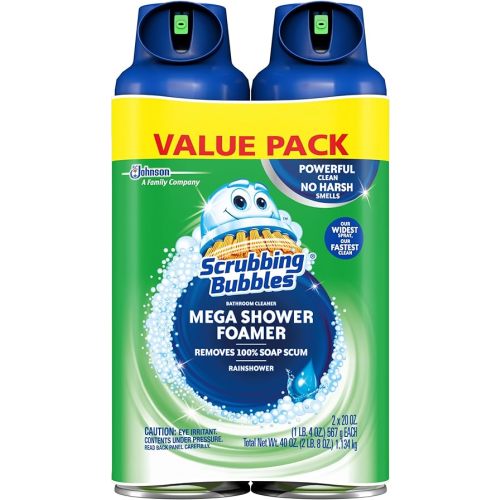 Scrubbing Bubbles Mega Bathroom and Shower Foamer Aerosol, Rainshower Scent, 20oz (Pack of 2)