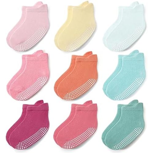 JAKIDAR Baby Toddler Socks Non Slip 9 Pairs Cotton Ankle Grip Socks for Boys Girls Baby Kids Infants Children