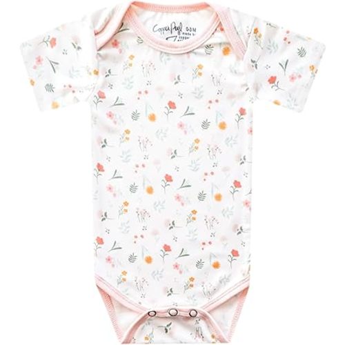 Copper Pearl Short Sleeve Bodysuit Baby: Ultra Soft Bodysuits for Newborns, Boys, Girls, and Infants - Stylish, Comfortable, Overlap Shoulders, Premium Knit Fabric - Mabel, 6-12 Months