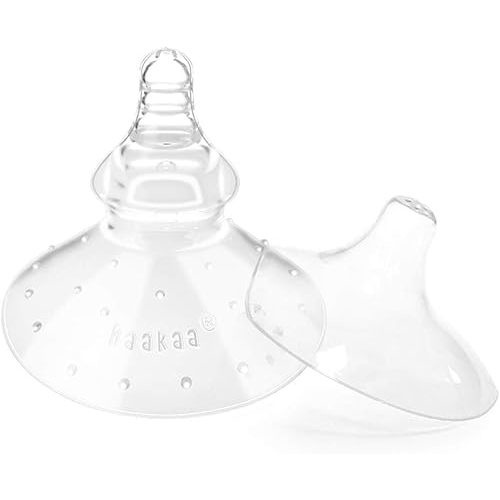 haakaa Nipple Shield Combo for Breastfeeding Newborn, Silicone Nipple Shield for Breastfeeding Difficulties, with Carry Case, Round Base & 24mm Ultra-Thin, 2pc