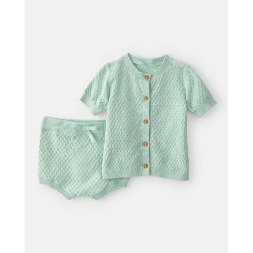 Baby Girl 2-Piece Crochet Top & Short Set - Green
