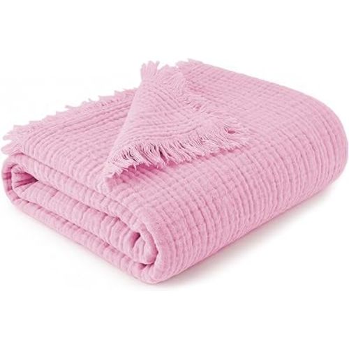 Arconiz Muslin Baby Blanket, 100% Cotton 4 Layer Gauze Receiving Blanket, Soft Breathable Blanket for Newborn Infant Toddler, Stroller Crib Tummy Time, Pink, 40 x 43 Inch