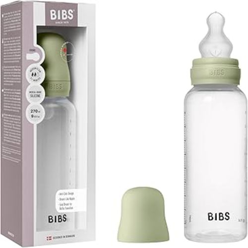 BIBS Baby Bottle 9 oz / 270 ml Silicone Nipple - Anti-Colic, BPA-Free, Round Nipple, Medium Flow, Lightweight & Easy to Clean, Suitable for Newborns 0+ Years - Sage