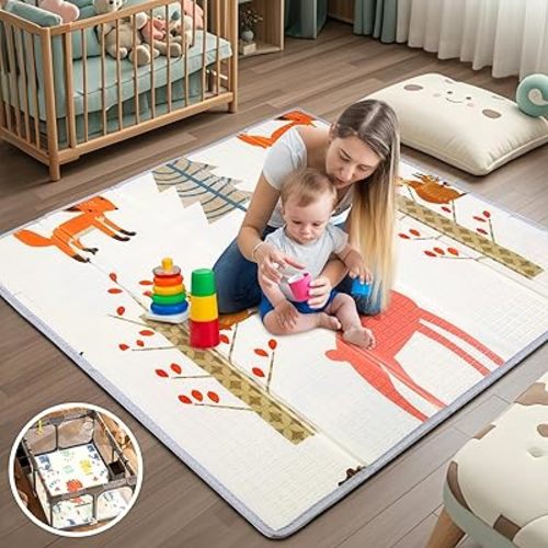 Foldable Baby Play Mat,47" x 47" Baby Playmat for Playpen,0.4 inch Thick Waterproof Anti-Slip Reversible Play Mat for Infant Crawling Baby for 50x50 Playpen