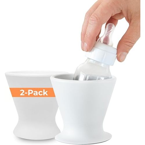 Bökee Ultimate Non-Toxic Silicone Breast Pump and Baby Bottle Holder – Easy One Hand Milk & Formula Prep with Premium Wide Base Suction Cup - Dishwasher Safe - Soft White, 2-Pack