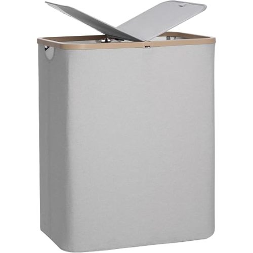 DOKEHOM 160L Double Laundry Basket Hamper with Lid & Removable Bags, Grey