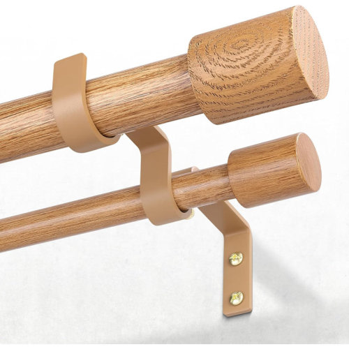 Dakota Fields Double Curtain Rod Adjustable Decorative Dual Drapery Rod with Boho Rustic Finials & Reviews | Wayfair